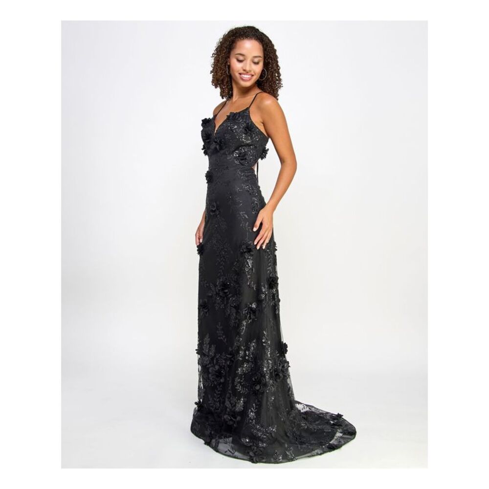 SAY YES TO THE Womens Black Accent Up Op Formal Dress Juniors 1\2 - Picture 3 of 4